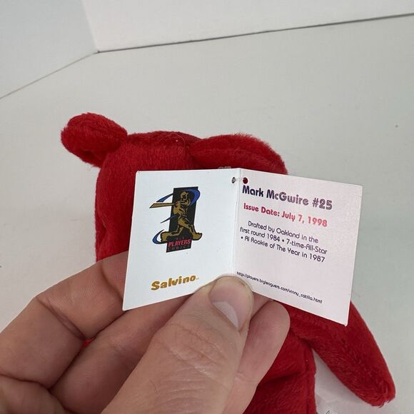 Mark McGwire 1998 Salvino's Bamm Beano's #25 Red Plush Beanie Bear 8in Vintage - Picture 4 of 8